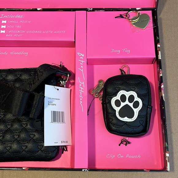 Betsey Johnson “The Pet Set” Black Crossbody Bag, Dog Tag & Keychain Pouch - Picture 16 of 16